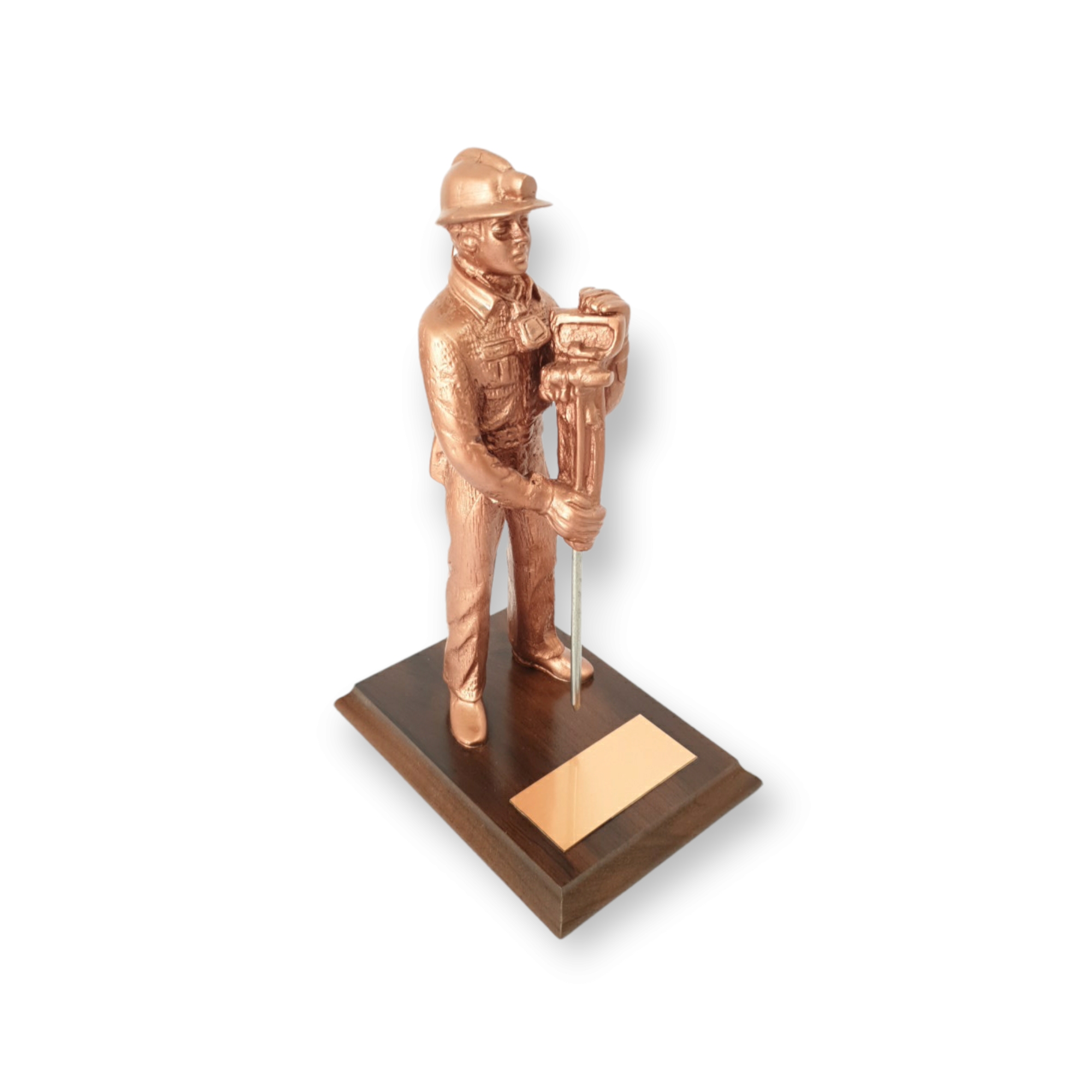 Figura De Minero Con Perforadora, Base Madera