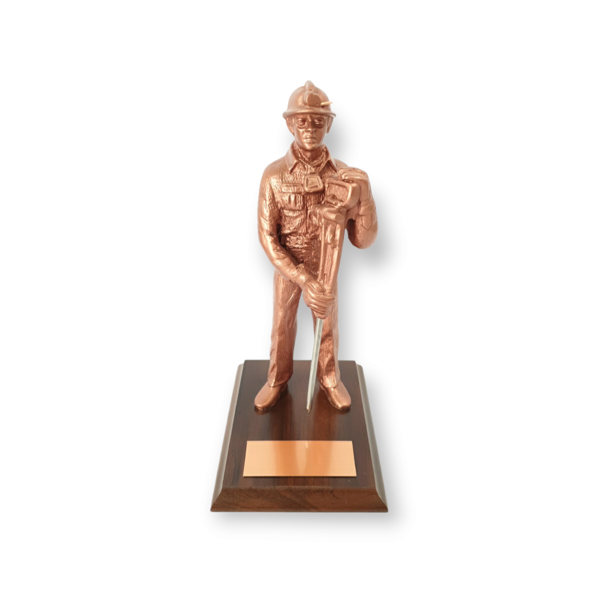 Figura De Minero Con Perforadora, Base Madera