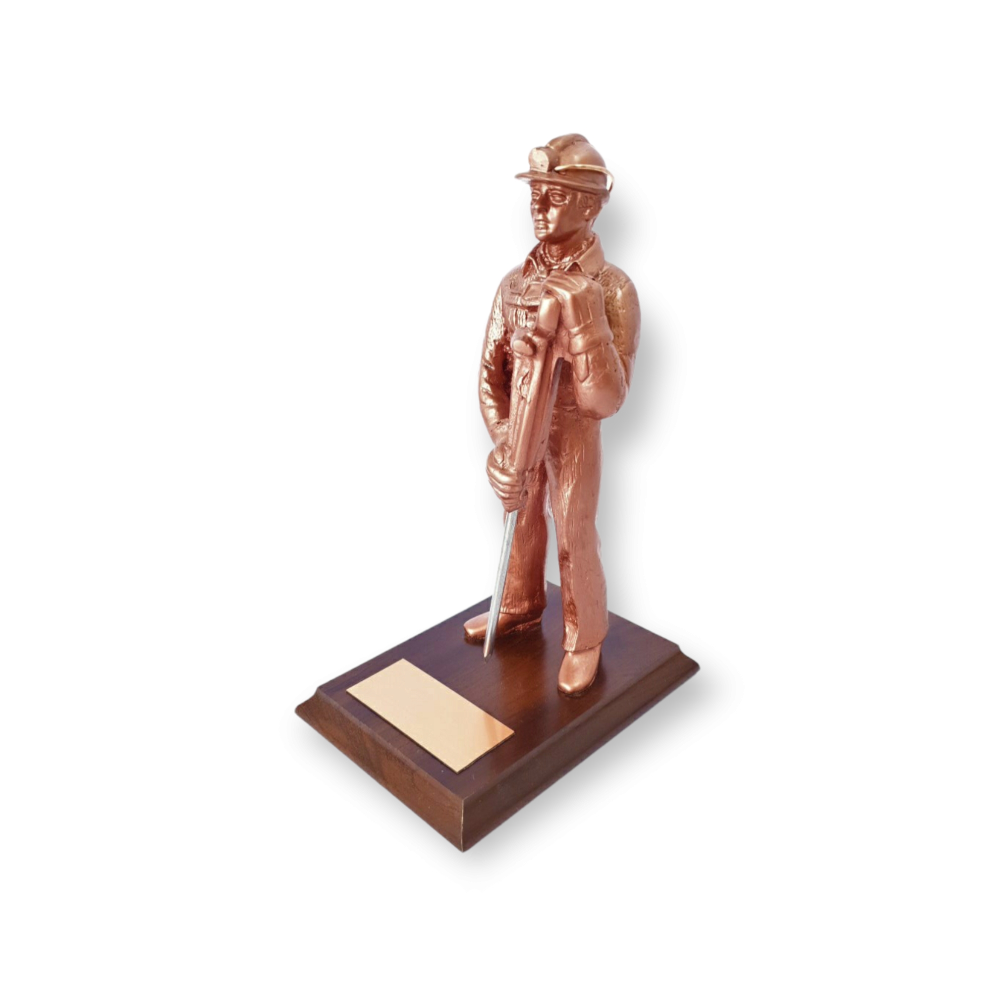 Figura De Minero Con Perforadora, Base Madera