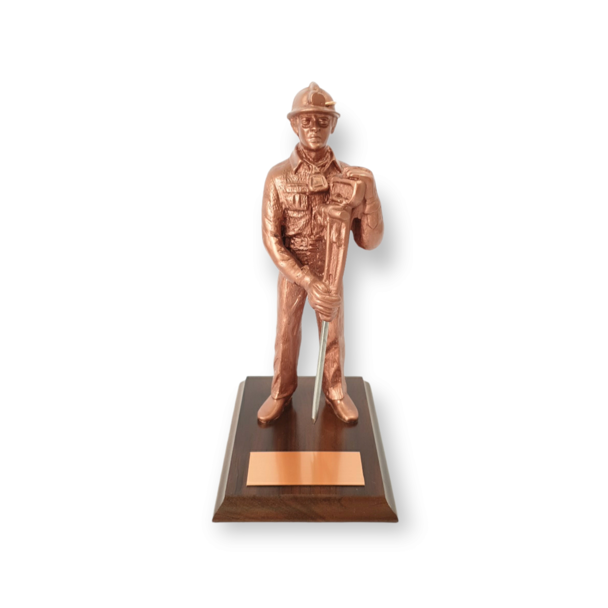 Figura De Minero Con Perforadora, Base Madera