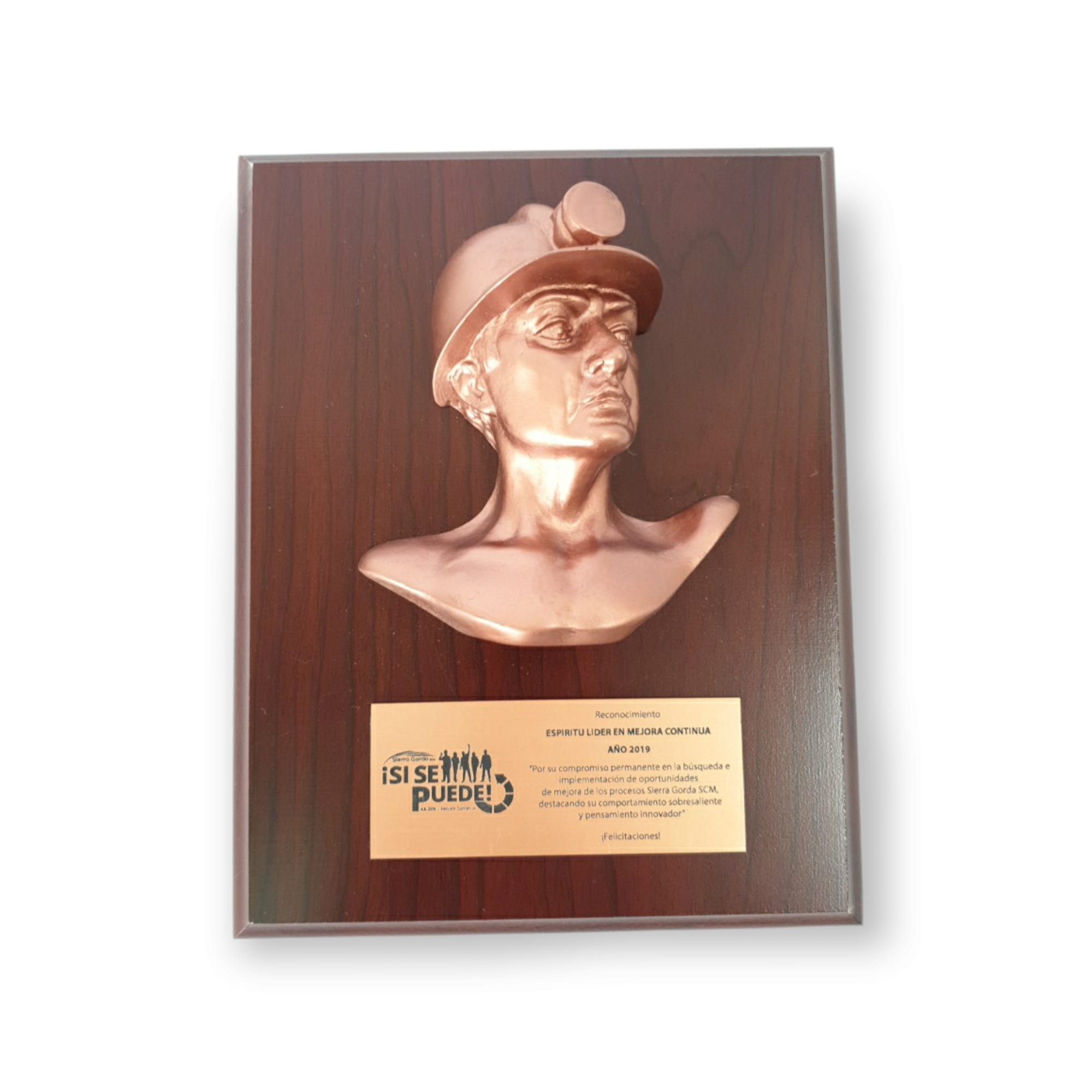 Galvano Busto Minero De Resina Color Cobre, Con Placa Grabada