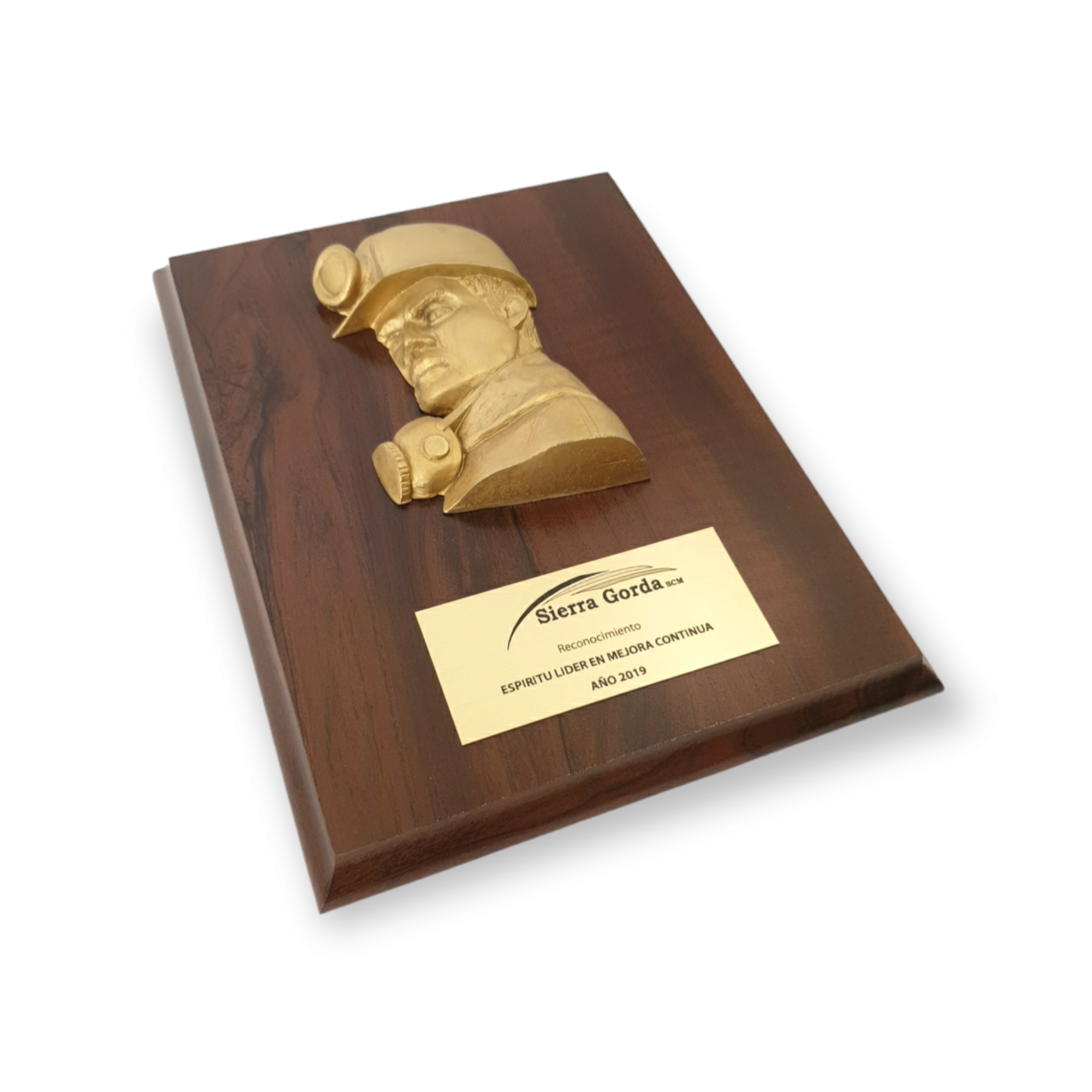 Galvano Rostro Minero En Resina Color Cobre Con Placa Grabada