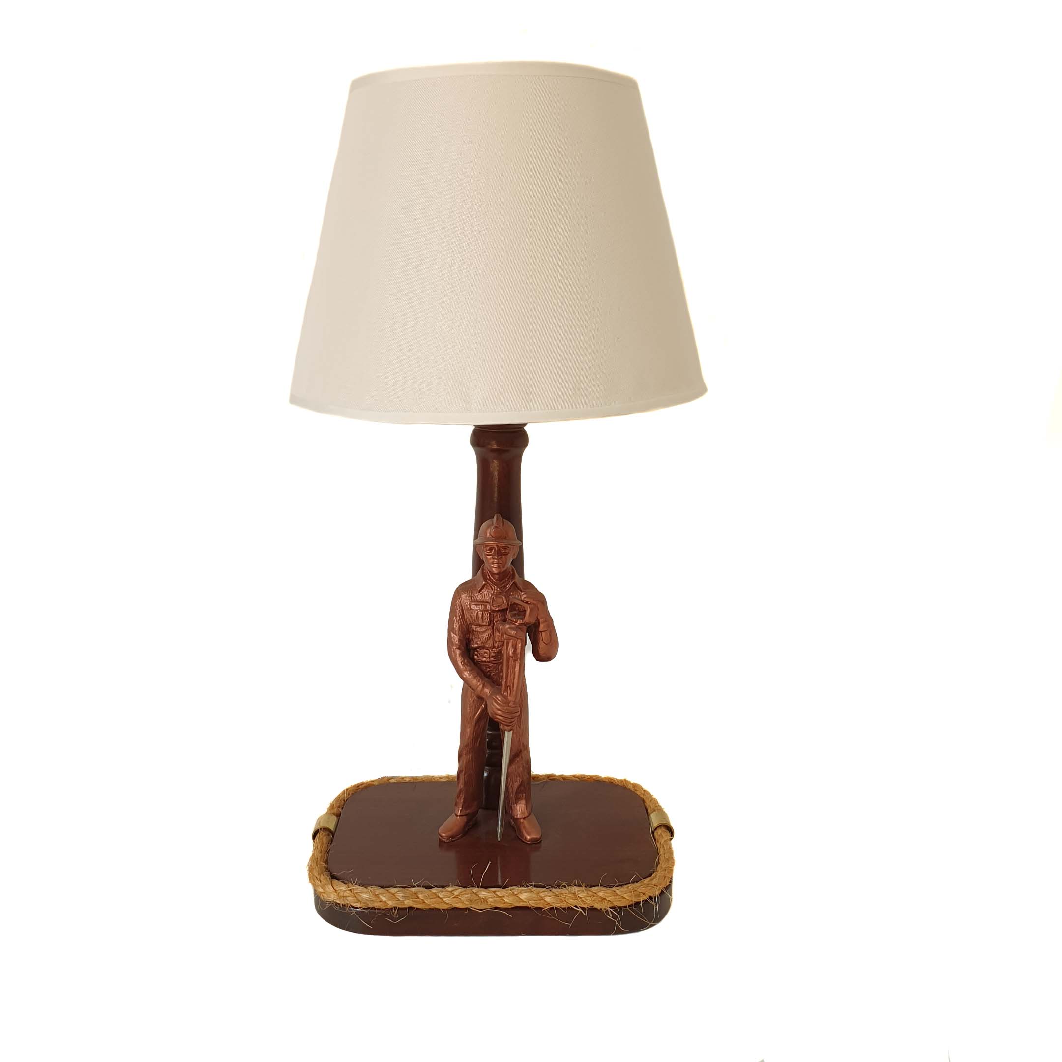 Lampara De Mesa Minero De Resina, Base Madera