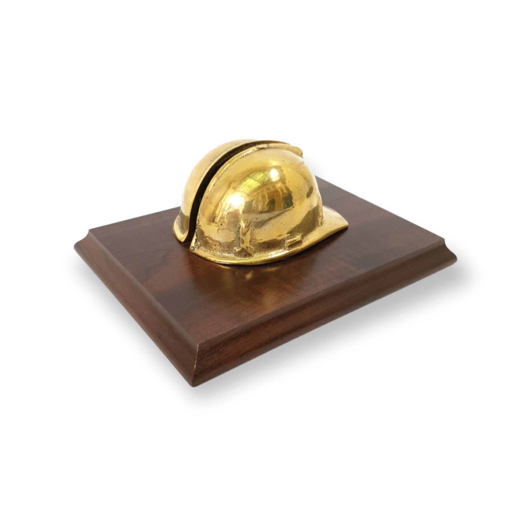 Portacartas Casco Minero De Bronce, Base Madera.