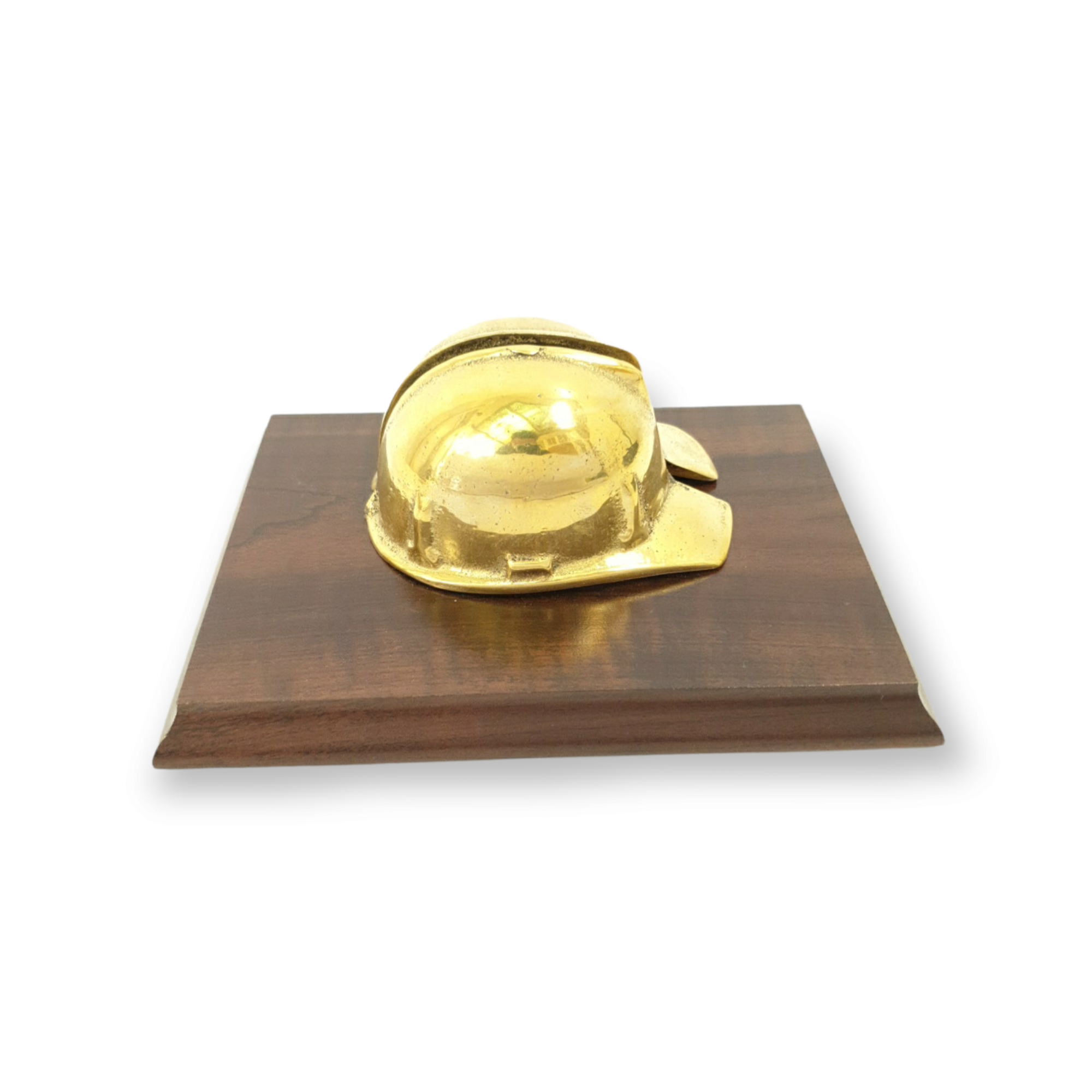 Portacartas Casco Minero De Bronce, Base Madera.