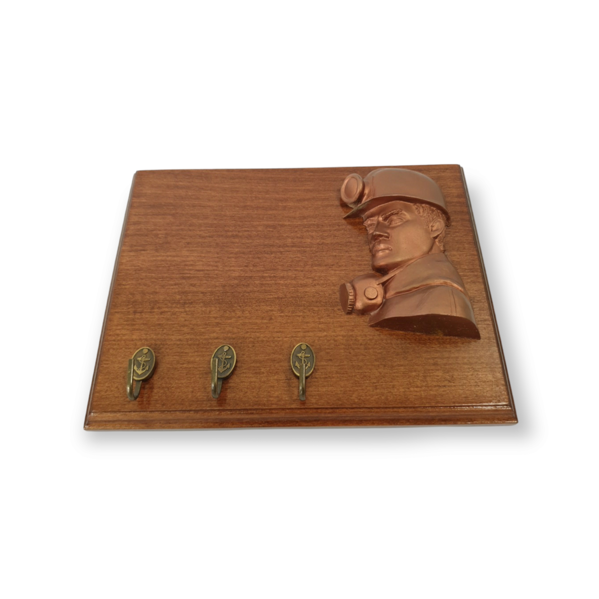 Portallaves Con Rostro De Minero Cobrizado , Placa Grabada
